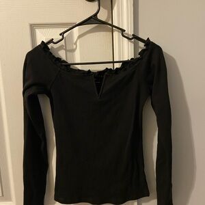 Aeropostale Black Fitted Long Sleeve Ruffled Bodysuit